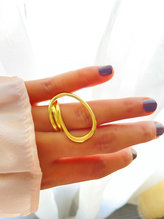 Gold Vermeil Yellow Gold Plated or Sterling Silver Oversized Loop  Adjustable Ring 925 Sterling Silver Large Loop Chic - Etsy