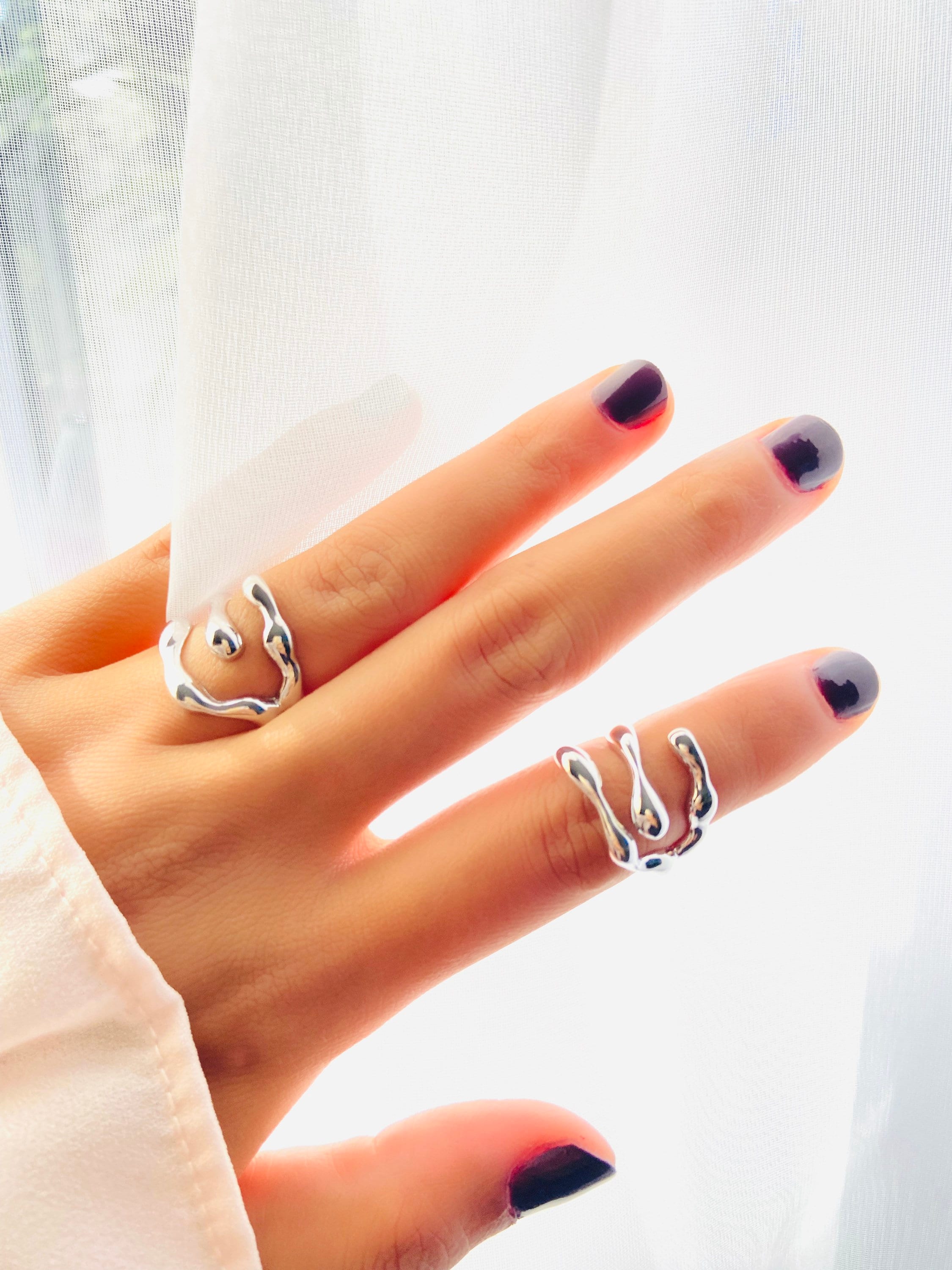 【INCHANT ME】Silver 925 Bold Wave Layered Ring WOMEN 925 STERLING SILVER ICY CZ WAVE INFINITY SHAPE SILVER
