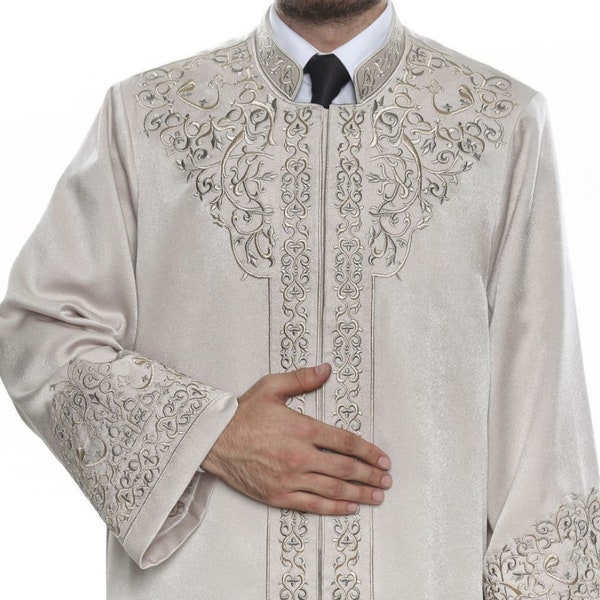 Lux Embroidered Prayer Robe, Imam Jubbah ,Thawb, Glabia, Thobe / Robe For Male / Islamic Men Wear / Muslim Clothing / Imamah Cloth