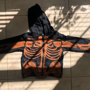 Baby Skeleton Zip-up Hoodie Unisex Handmade Bleached Double-sided