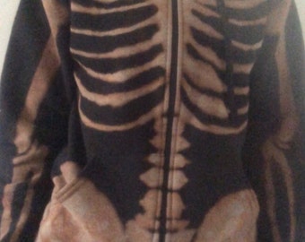 Skeleton Zip-up Hoodie Unisex Handmade Bleached Double-sided