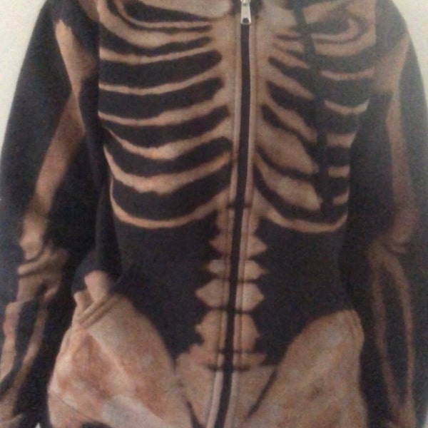 Skeleton Zip-up Hoodie Unisex Handmade Bleached Double-sided