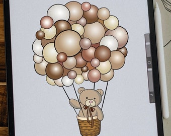 Teddy Bear Air Balloon Clipart: SVG, PNG (Digital Download)