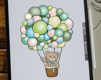 Teddy Bear Air Balloon Clipart: SVG, PNG (Digital Download)