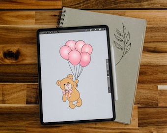 Teddy Bear with Balloons Clipart: PNG, SVG (Digital Download)