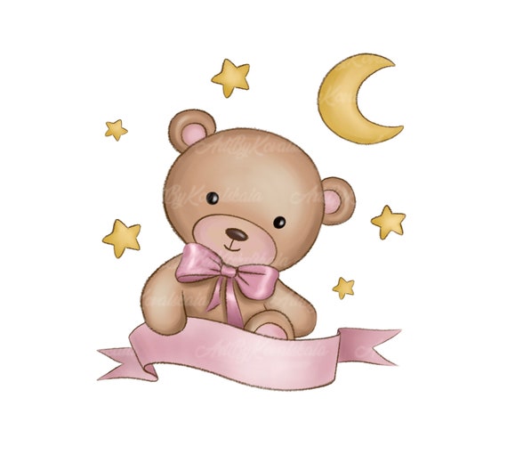Teddy Bear Clipart, Cute Teddy Bear PNG, Baby Shower Girl, Digital Download