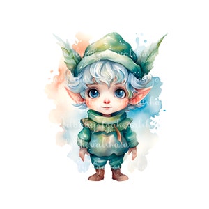 Cute Elf PNG, Watercolor Elf Clipart, Digital Download