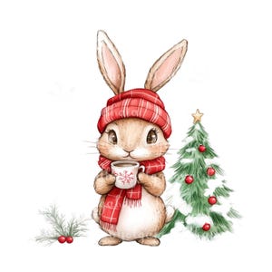 Bunny Clipart, Cute Bunny PNG, Christmas, Digital Download