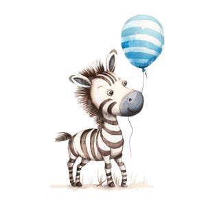 Zebra Clipart, Watercolor Cute Zebra PNG, Digital Download