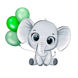 Elephant Clipart, Elephant PNG, Birthday Clipart, Digital Download