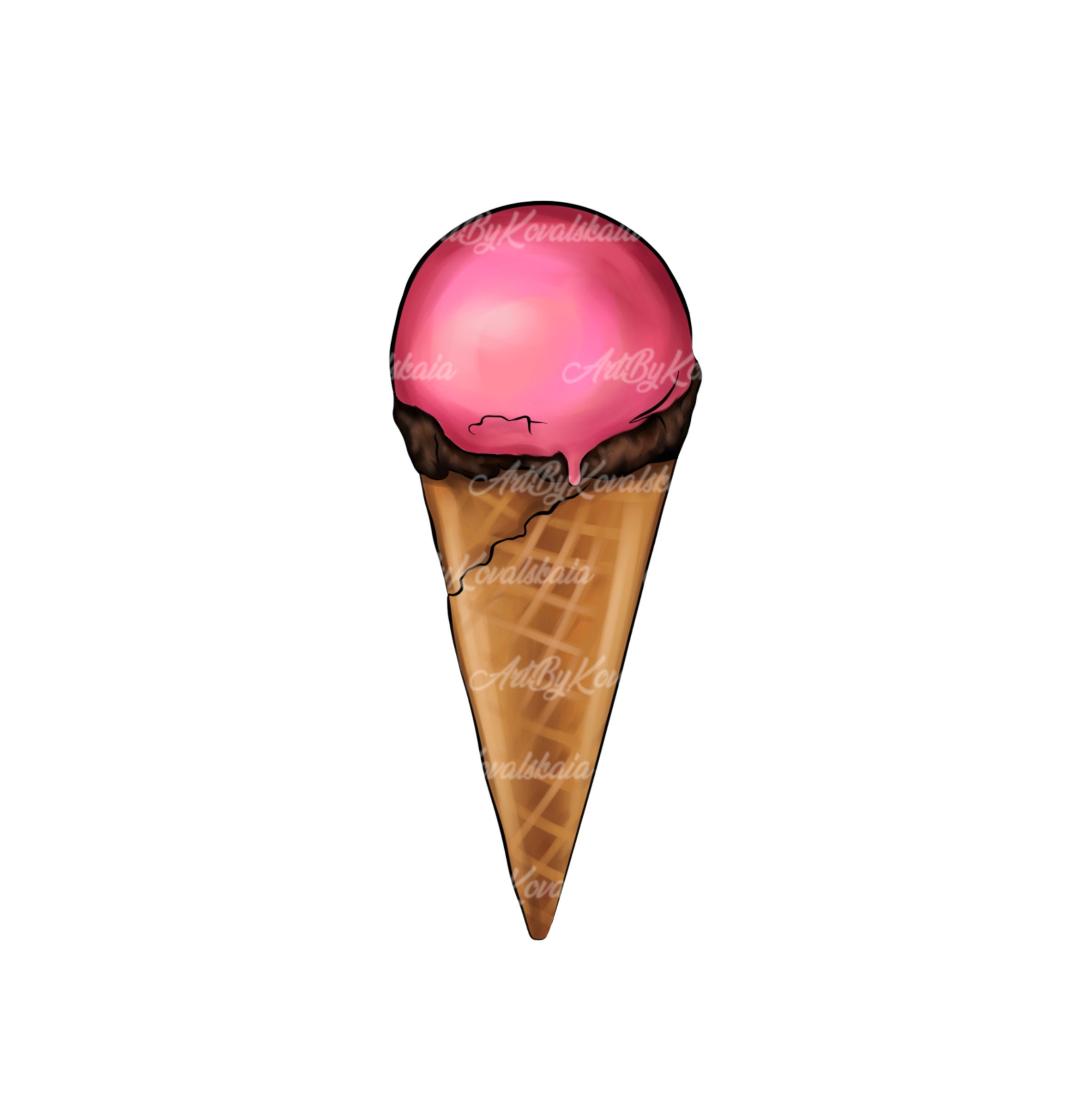 Ice Cream Clipart, Ice Cream Cone PNG, Digital Download