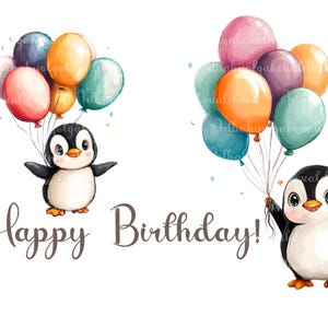 Imágenes prediseñadas de pingüino, pingüino con globos PNG, feliz cumpleaños, descarga digital