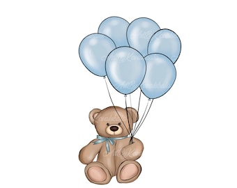 Teddy Bear Clipart, Cute Teddy Bear PNG, Baby Shower Clipart, Digital Download