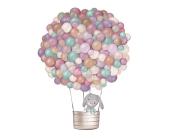 Imágenes Prediseñadas de conejito, globo de aire PNG, imágenes prediseñadas de Baby Shower, descarga digital