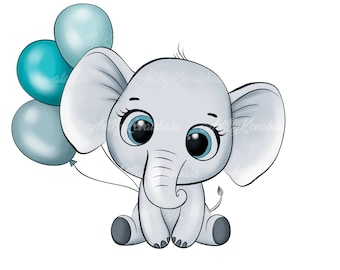 Elephant Clipart, Elephant PNG, Birthday Clipart, Digital Download