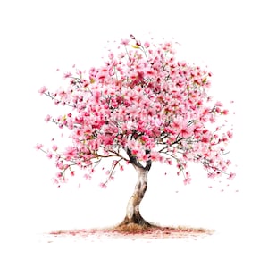Watercolor Blooming Tree Clip art, Pink Tree PNG, DIGITAL DOWNLOAD