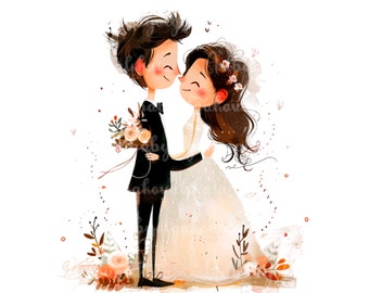 Bride and Groom Clipart, Wedding PNG Clip art, Digital Download