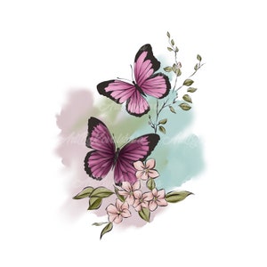 Clipart de borboleta, borboletas em aquarela, flores PNG, download digital