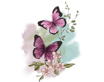 Butterfly Clipart, Watercolor Butterflies, Flowers PNG, Digital Download