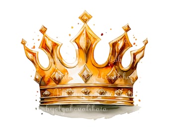Crown PNG, Watercolor Royal Golden Crown Clipart, DIGITAL DOWNLOAD