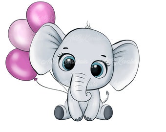 Elephant Clipart, Elephant PNG, Birthday Clipart, Digital Download