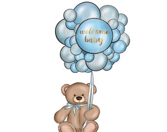 Teddy Bear Clipart, Cute Teddy Bear PNG, Baby Shower Clipart, Digital Download