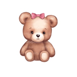 Teddy Bear Clipart, Cute Bear PNG, Baby Shower Girl, Digital Download