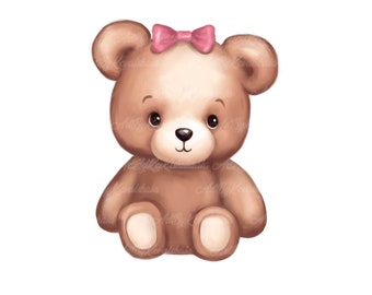 Teddy Bear Clipart, Cute Bear PNG, Baby Shower Girl, Digital Download