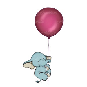Elephant Clipart, Elephant, Balloons PNG, Baby Shower Girl, Digital Download
