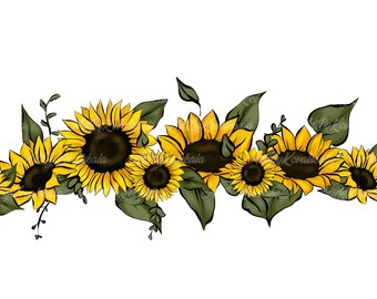 Clipart de girasol: PNG floral, uso comercial (descarga digital)