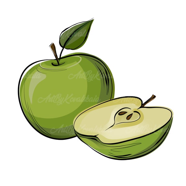 Apple Clipart, Green Apple PNG, Fruits Clip art, Digital Download