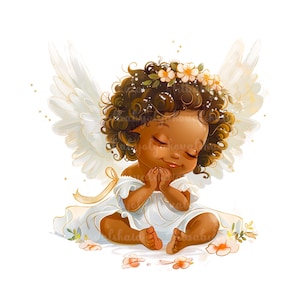Angel PNG, African American Baby Clipart, Baby Shower, Angel Prayer, Digital Download