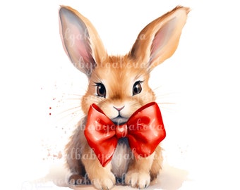 Bunny Clip art, acquerello simpatico coniglio PNG, download digitale