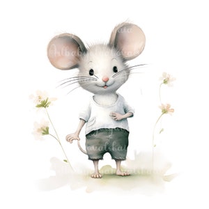 Lindo ratón Clipart PNG, acuarela ratón niño, DESCARGA DIGITAL