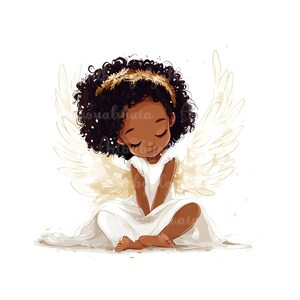 Angel PNG, African American Girl Clipart, Baby Shower, Digital Download