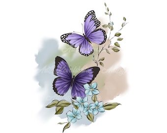 Vlinder clipart, aquarel vlinders, bloemen PNG, digitale download