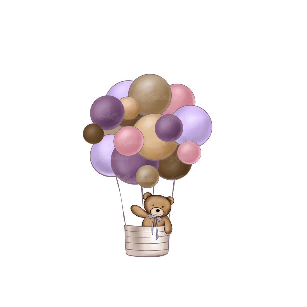 Teddy Bear Clipart, Air Balloon PNG, Baby Shower Girl, Digital Download ...