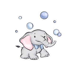 Clipart de elefante: Burbujas PNG, Diseño para baby shower (Descarga digital)