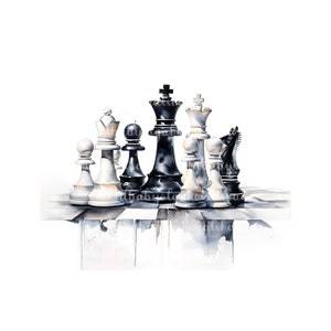 Watercolor Chess Clipart PNG, DIGITAL DOWNLOAD