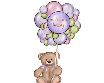 Teddy Bear Clipart, Baby Shower PNG (Digital Download)