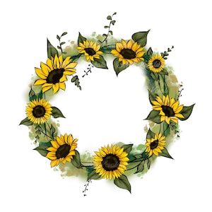 Sunflowers Clipart, Sunflowers PNG, Sunflower Wreath, Digital Download