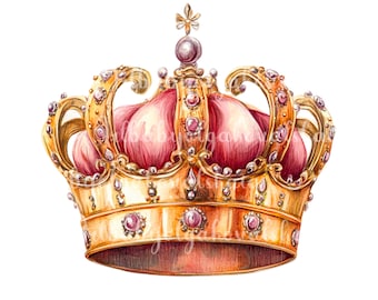 Crown PNG, Watercolor Royal Golden Crown Clipart, DIGITAL DOWNLOAD