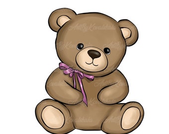 Teddy Bear Clipart, Cute Bear PNG, Baby Shower Girl, Digital Download