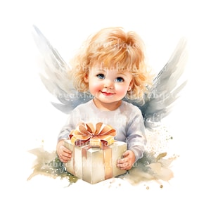 Watercolor Angel PNG, Cute Baby Clip art, Baby Shower Clipart, Christmas Gift, Digital Download
