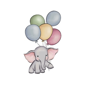 Elephant with Balloons Clipart: Baby Shower PNG (Digital Download)