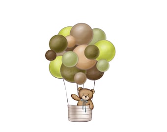 Teddy Bear Clipart, Air Balloon PNG, Baby Shower Clipart, Digital Download