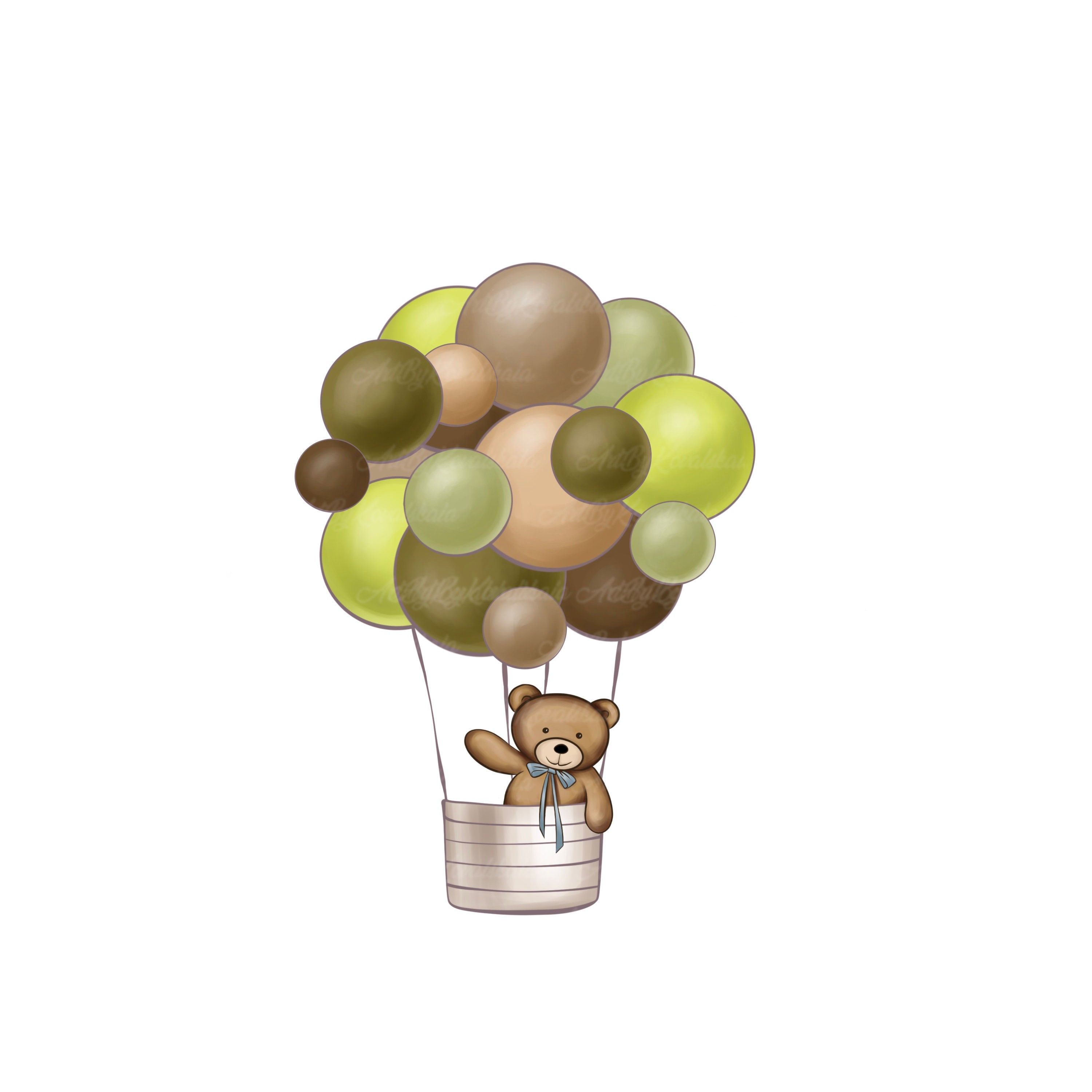 Teddy Bear Clipart, Air Balloon PNG, Baby Shower Clipart, Digital ...