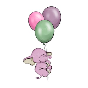 Elephant Clipart, Elephant, Balloons PNG, Baby Shower Girl, Digital Download