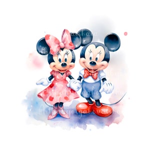 Mickey Mouse PNG, Watercolor Minnie Mouse Clipart, Balloons, Birthday Clip art, Digital Download