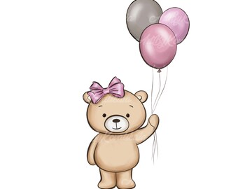 Teddy Bear With Balloons PNG Clipart: Baby Shower (digital Download) - Etsy